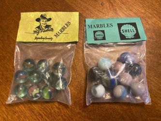 Antique Vintage Kids Marble Bags - Hopalong Cassidy & Shell