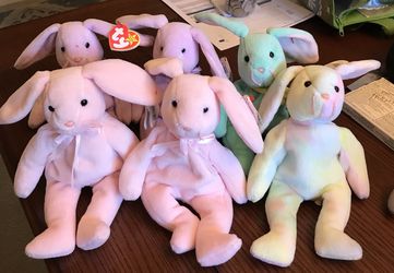 Six assorted Ty beanie baby Bunnies
