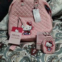 Brand New Hello Kitty Back Pack And Key Ring 