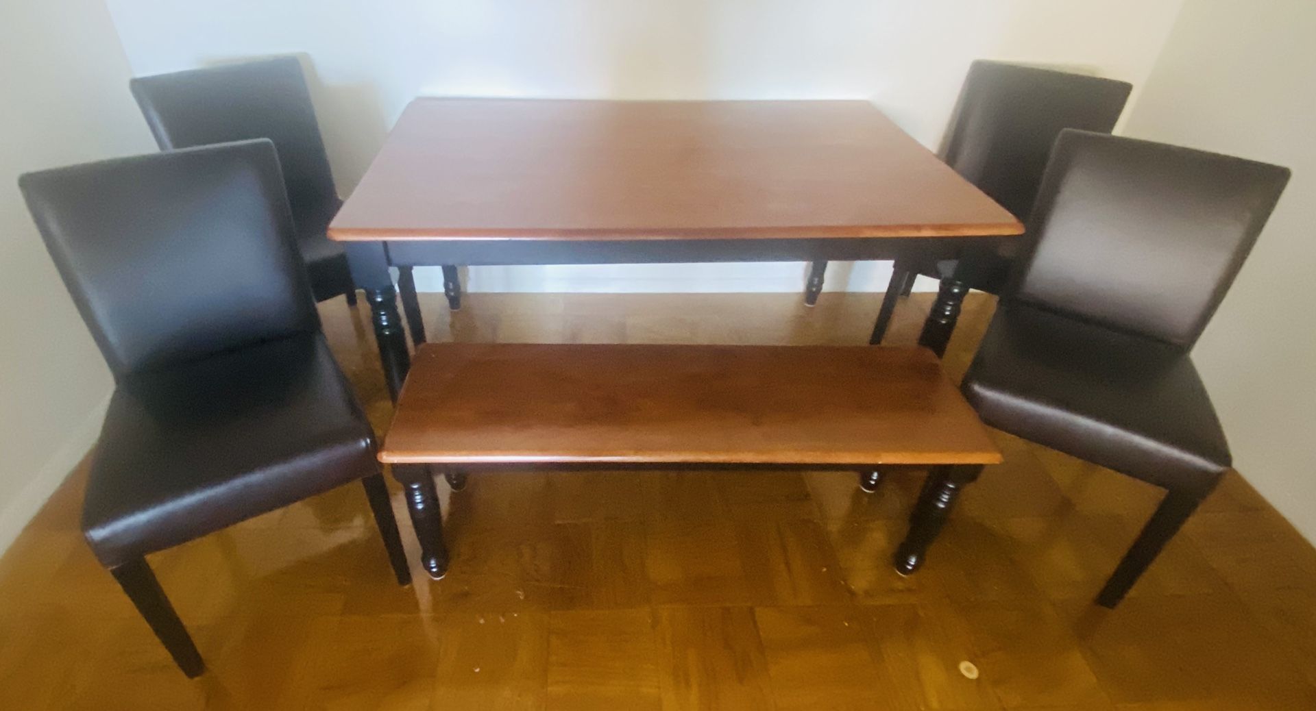 Kitchen Dining Table, Matching Bench And 4 Solid Kitchen Chairs