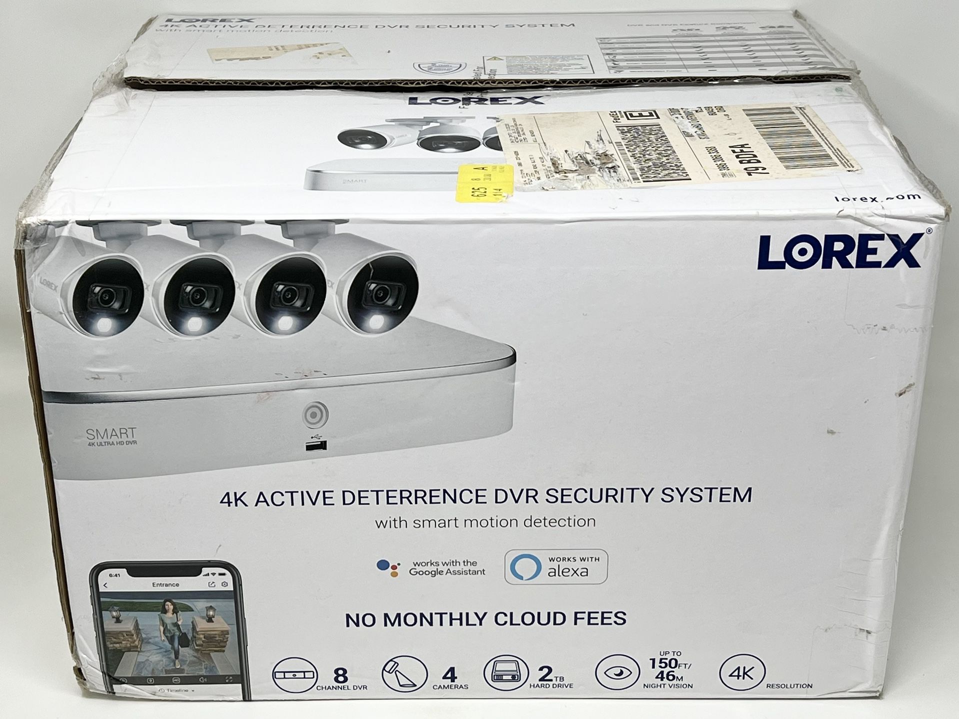 Lorex D861A82-8DA4E 4 Camera Indoor/Outdoor Wired 4K 2TB DVR Security System