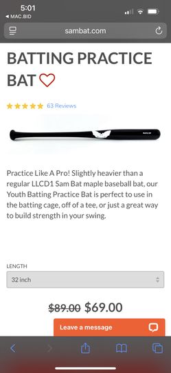 New Wood Practice Bat 
