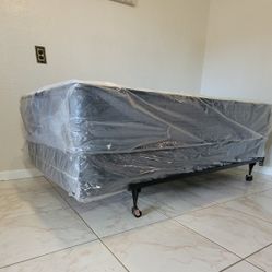 Twin Sized Mattress with Boxspring and Frame