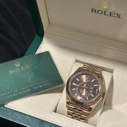 🔥 Moissanite Cuban Link Chain + Earrings + Rose Gold Sky-Dweller (Jubilee) Watch Set – Full Box & Card