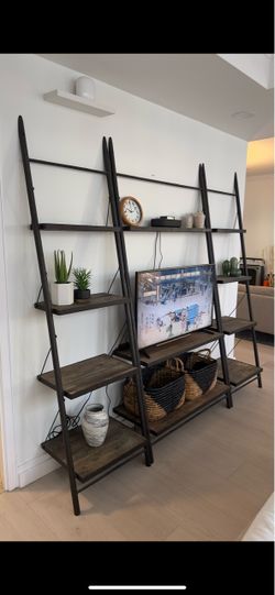 Restoration Hardware Wrought Iron and Distressed Wood Leaning Shelves (Set of 3)