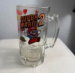 Nintendo Super Mario Bros 2 1989 Vintage Beer Stein Mug Glass Original CLEAN Never used, display only