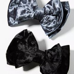 Anthropology Velvet Hair Bow Barrettes Set of 2, NEW with Tag
