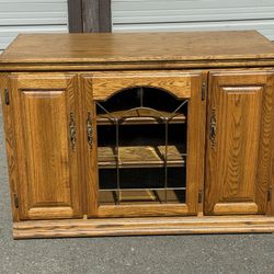 Solid Oak Stereo/Media Cabinet with Glass Door + Media Shelves