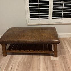 Pottery Barn Leather Top Ottoman