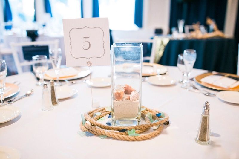 Nautical Sea Glass and Sand Wedding Party Engagement Centerpieces
