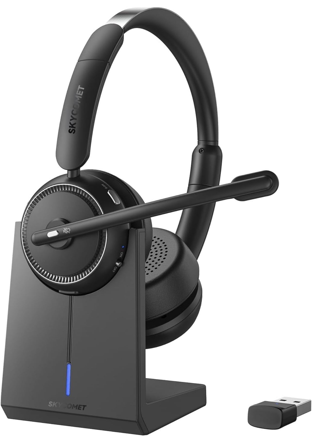 Wireless Headset with Mic for Work, Bluetooth Headset with Mic (AI Noise Canceling & Mic Mute), Wireless Headphones with USB Dongle & Charging Base fo
