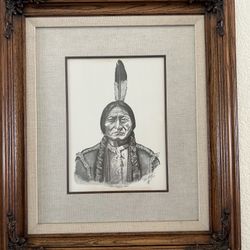 Art In Beautiful Handcrafted Solid Wood American Natives Frame, Signed By Ken West