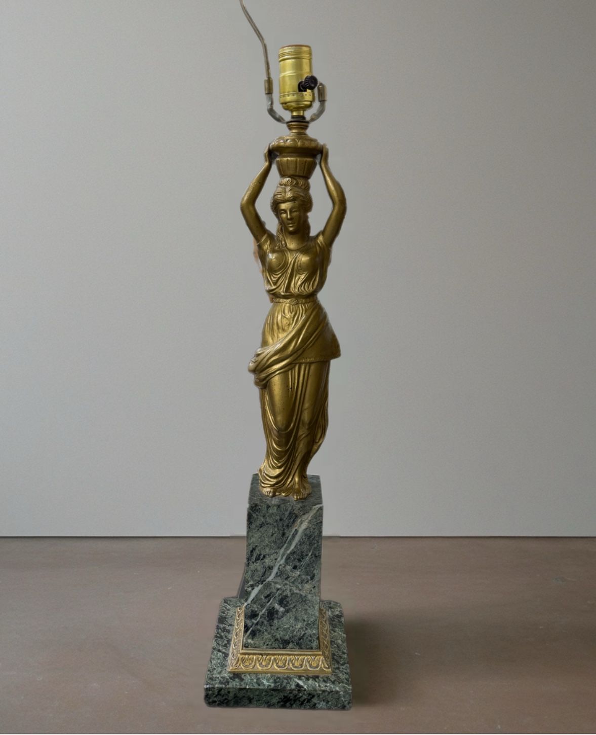 19th Century French Bronze Figural Lamp On Marble Base 29in