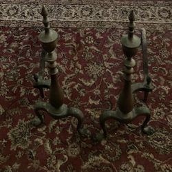 Antique Federal Style Brass Paw Foot Andirons