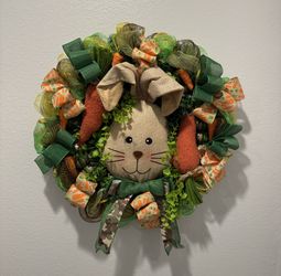 Easter Bunny Spring Wreath in Green and Orange