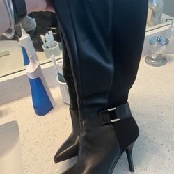 Black Long Leather Boots Size 10