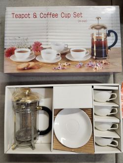 Teapot & Coffee Cup Set with a French press