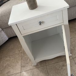 White Nightstand With Storage And Drawer 