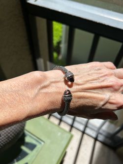 LIKE NEW! Trendy Flexible Cuff Bracelet w/Smokey Quartz End Caps
