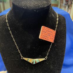 American SW Indian “Zuni” Style Sterling Silver,Turquoise & Mother of Pearl Necklace.