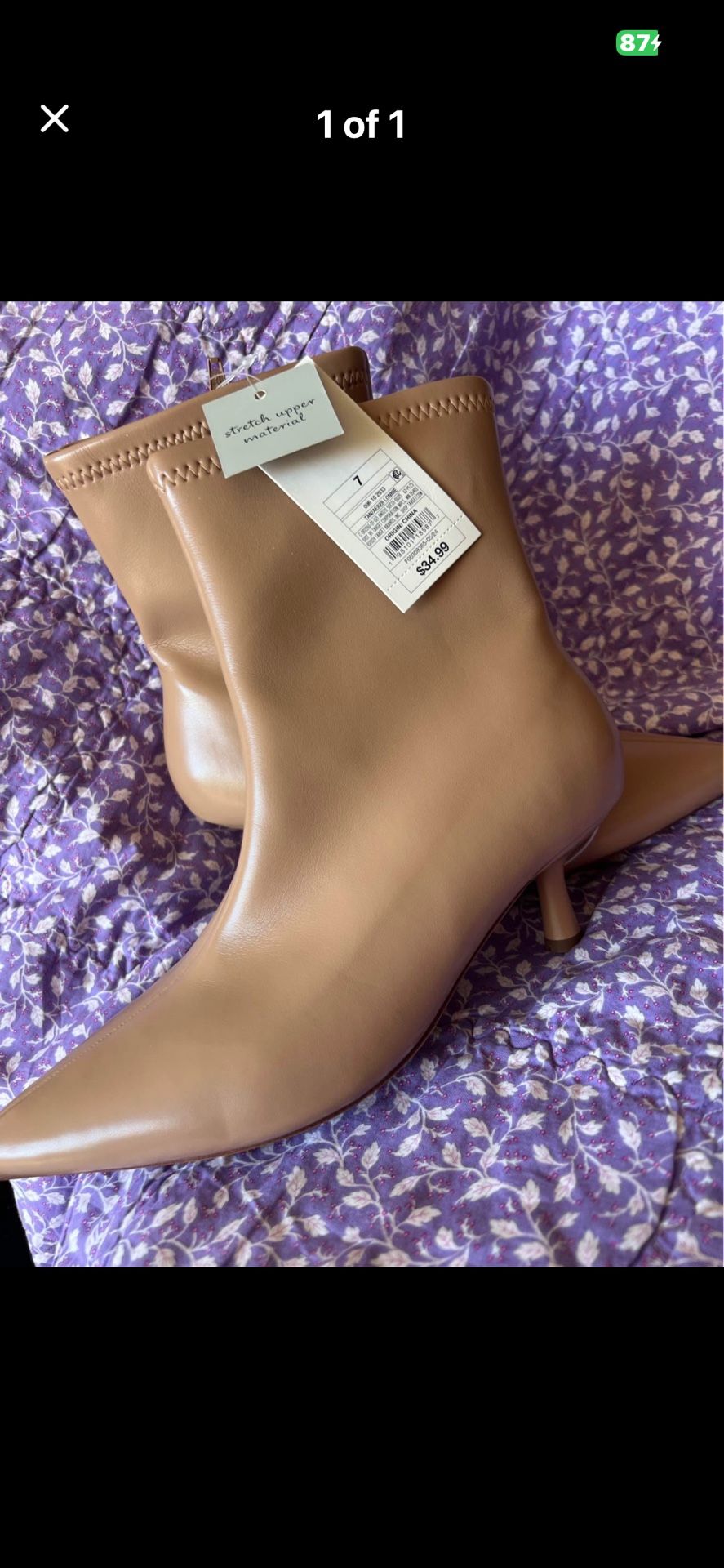 Women's Lonnie Kitten Heel Stretch Ankle Boots - A New Day Tan