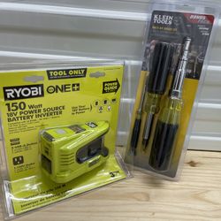 Ryobi power inverter and Klein tool multi bit driver set
