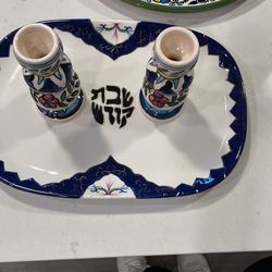 Shabbat Tray And Candle Sticks a Ceramic Fire Safe -$50
