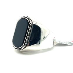 925 Sterling Silver Large Oval Bead Edge MensOxyx Ring 12.70grams Size 12 160852 9