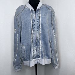 Heyson Denim Jean Bomber Jacket Size: L 