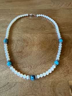 Vintage Danbury Mint 925 Sterling Silver Natural Pearl and Turquoise necklace
