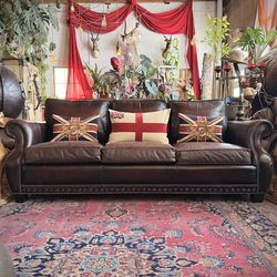 Ralph Lauren Vintage Espresso Brown Leather Sofa Lounge Very Comfy Couch! 😍
