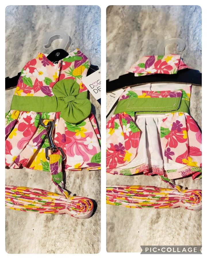 SMALL DOG FLORAL DRESS w MATCHING LEASH