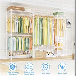 Clothes Rack（With Stretchable Hanger Rod）Freestanding Clothing Racks for Hanging Clothes 
