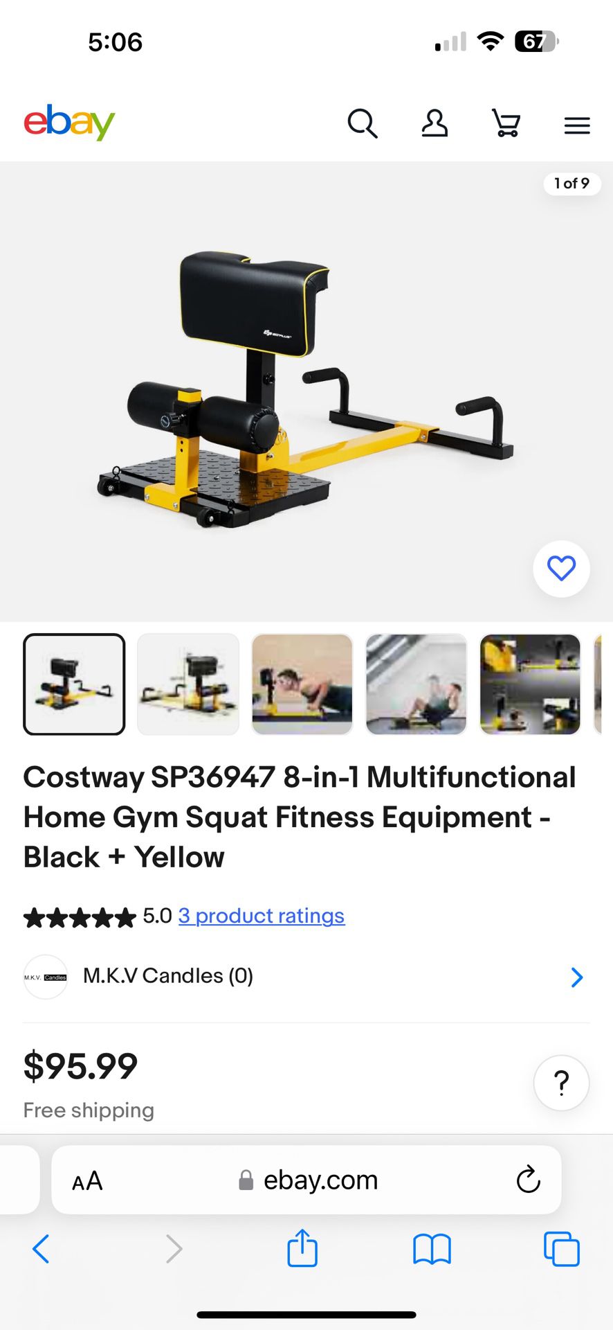 Costway SP36947 8-in-1 Multifunctional Home Gym Squat Fitness Equipment - Black + Yellow