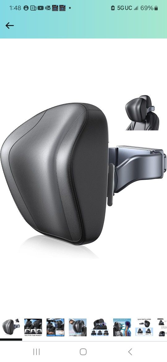 LATIT Tesla Headrest Pillow Adjustable Neck Support Pillow Fits for Tesla Model Y / 3 Accessories, Black Leather Car Seat Headrest Neck Rest Cushion w