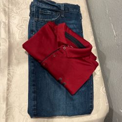 Under Armour Red Polo Shirt and Blue Jeans Bundle