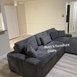 2-Pc Grey Corduroy Sectional Sofa