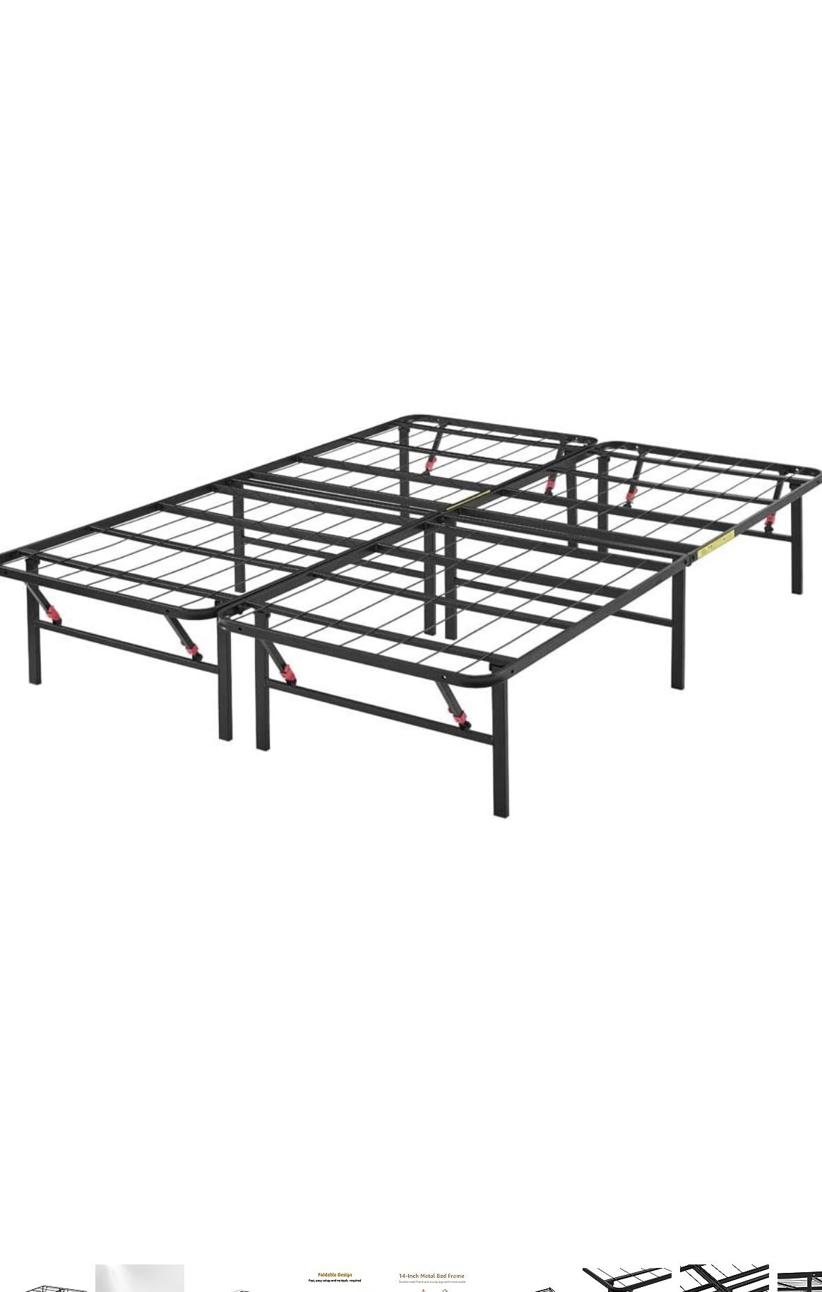 Full Size Foldable Metal Platform Bed Frame with Tool Free Setup, 14 Inches High, Sturdy Steel Frame, No Box Spring Needed, Full, Black