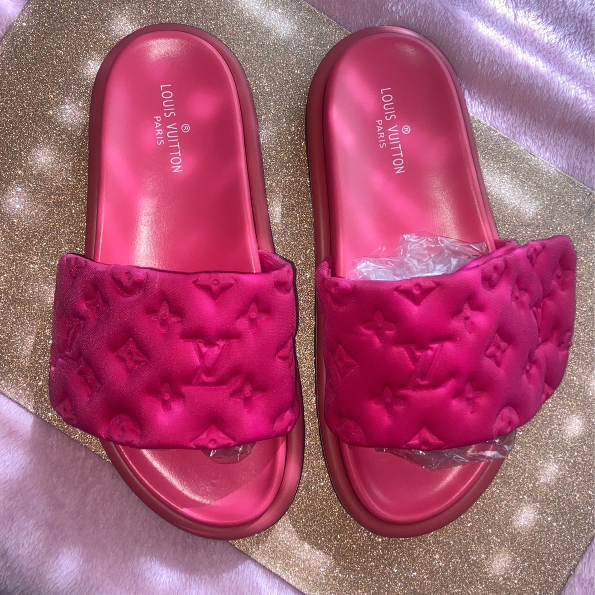 pink louis vuitton slides