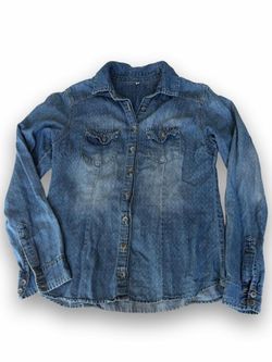Blue denim button-up shirt in a small