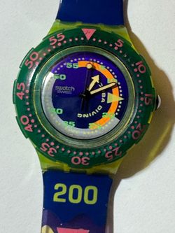Vintage 1992 Swatch Scuba 200 Coming Tide SDJ100 Swiss Watch Running