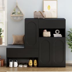 Brand New Sealed 2-in-1 Shoe Cabinet with Cushion and Storage Bench Black