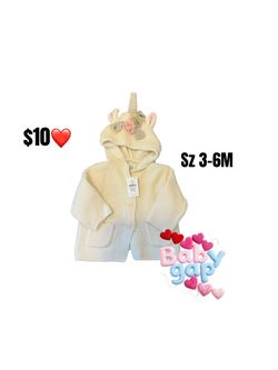 Baby Gap Unicorn Hooded Knit Cardigan 3-6M❤️❤️❤️M18 V