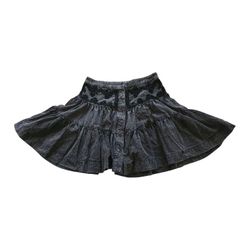 Free People August Mini Skirt Embroider Paneling Tiered Button Wash Black 6