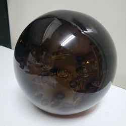 5" Blown Deep Amber Art Glass Ball w/ Suspended Bubbles 