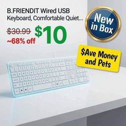 New Wired USB Keyboard - Comfortable Quiet Keys Ultra-Slim