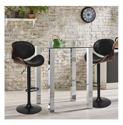 Set of 2 Bentwood Barstool Mid-Century Adjustable Swivel PU Leather Curved Back
