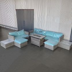 10pc Outdoor Patio Furniture Sectional With Fire Pit Table