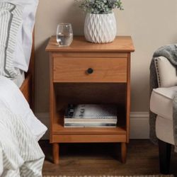 2 New Caramel Wood Nightstands with Storage Drawers 