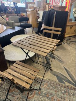 Wood Patio table with 2 wood chairs